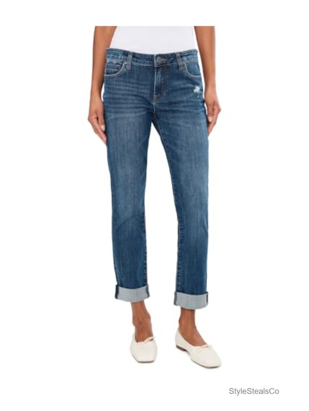 Relaxed Fit Boyfriend Jeans Mid Rise Cuffed Hem Five Pocket Styling